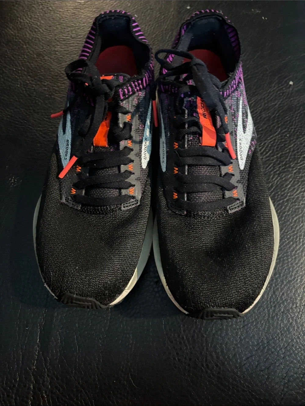 Brooks Black Knit Running Shoes with Purple and Coral Accents